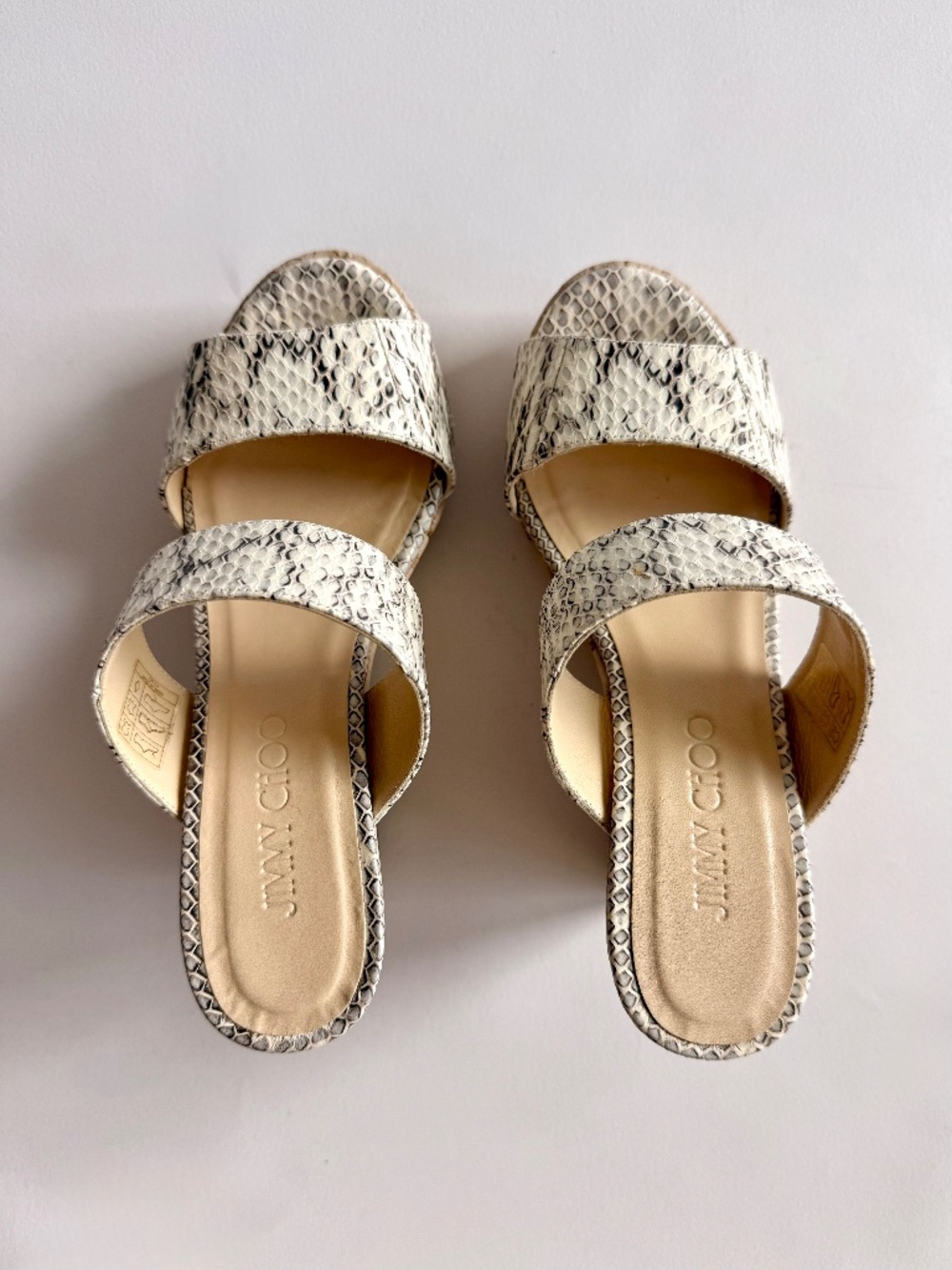 Jimmy Choo Snakeskin Cork Wedge Sandals 36.5 / US 6.5 – Made in Spain